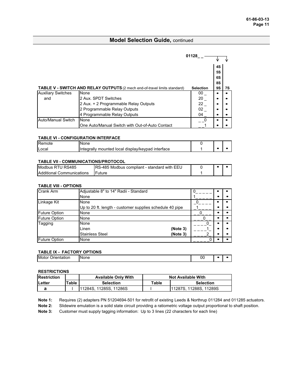 Model selection guide, continued, Model selection guide | Honeywell 11280S User Manual | Page 11 / 14