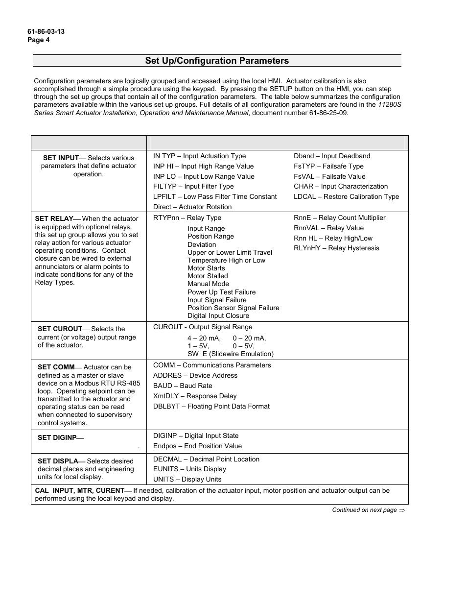 Set up/configuration parameters | Honeywell 11280S User Manual | Page 4 / 14