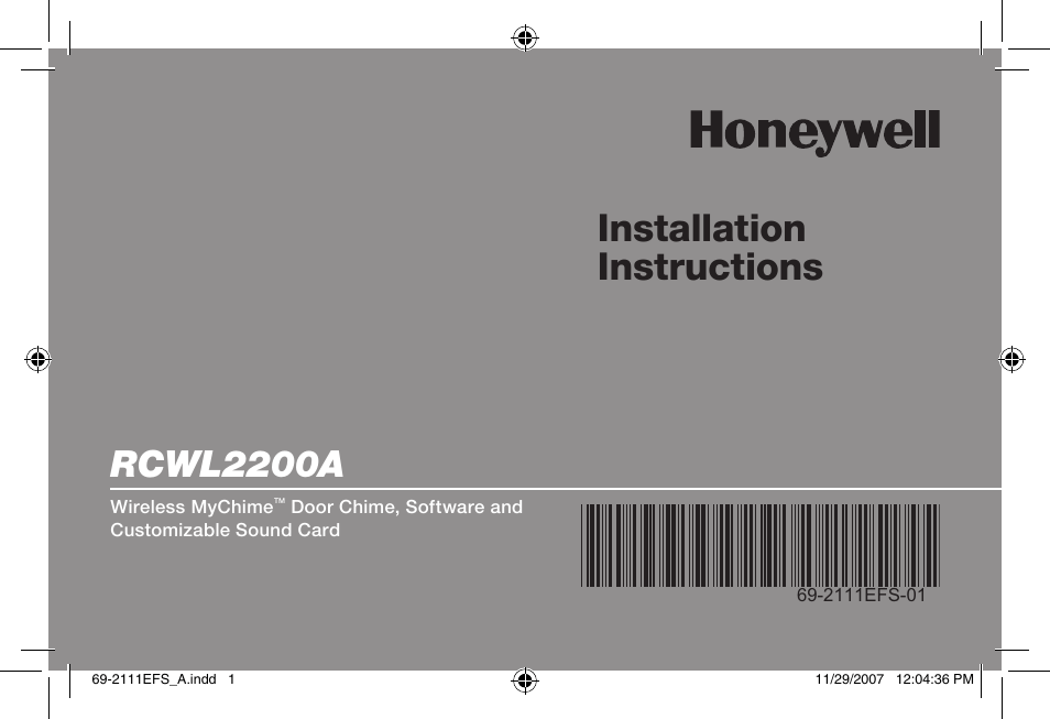 Honeywell RCWL2200A User Manual | 36 pages