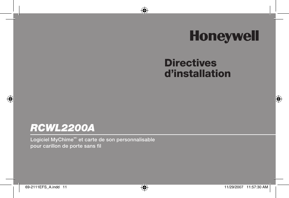 Directives d’installation, Rcwl2200a | Honeywell RCWL2200A User Manual | Page 13 / 36