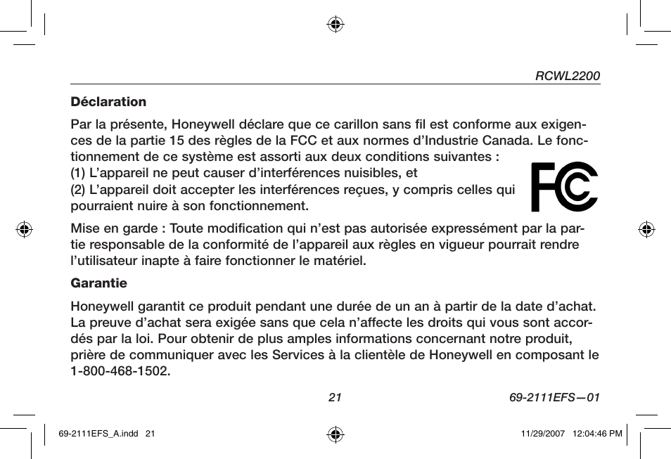 Honeywell RCWL2200A User Manual | Page 23 / 36