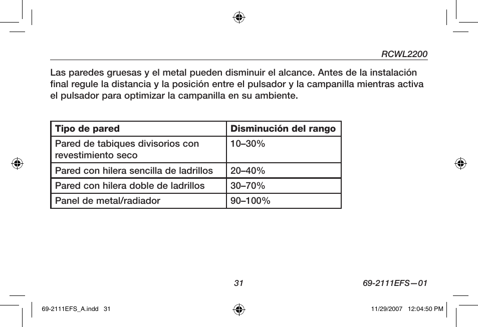 Honeywell RCWL2200A User Manual | Page 33 / 36