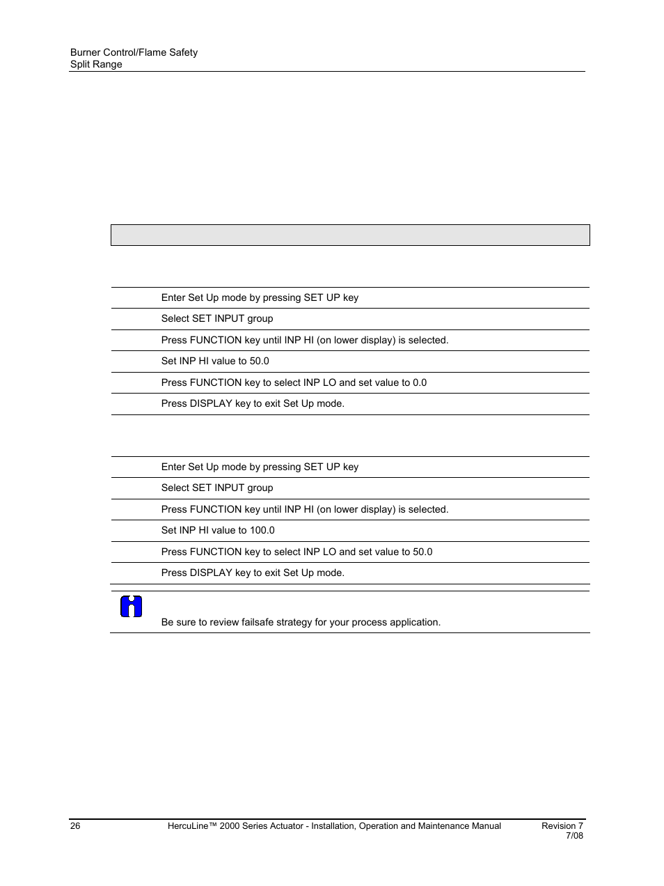 Split range, Master/slave arrangement, Table 5 split range set up procedure | Honeywell HERCULINE 2000 User Manual | Page 34 / 128