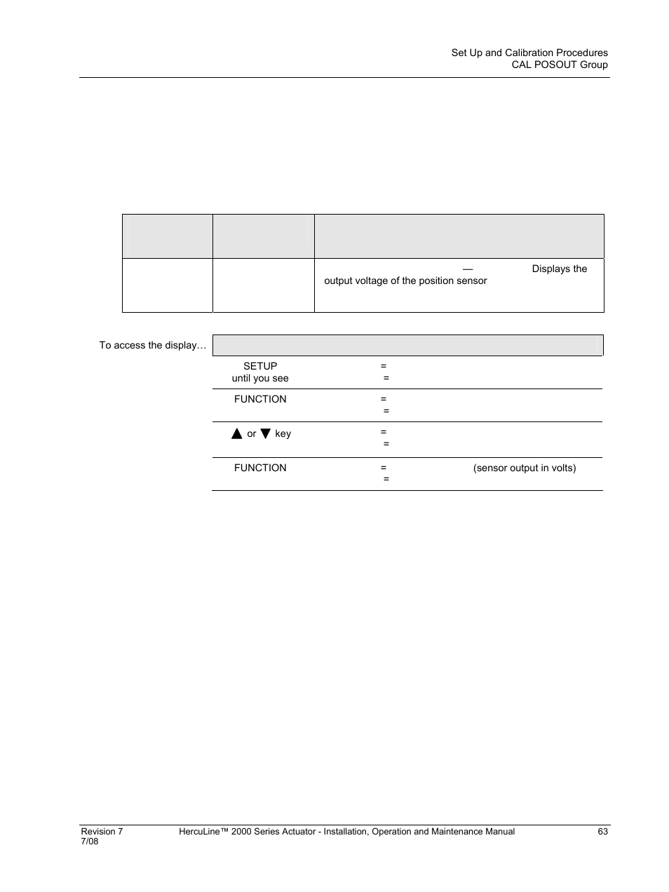 Cal posout group, Table 23 cal posout group parameters | Honeywell HERCULINE 2000 User Manual | Page 71 / 128