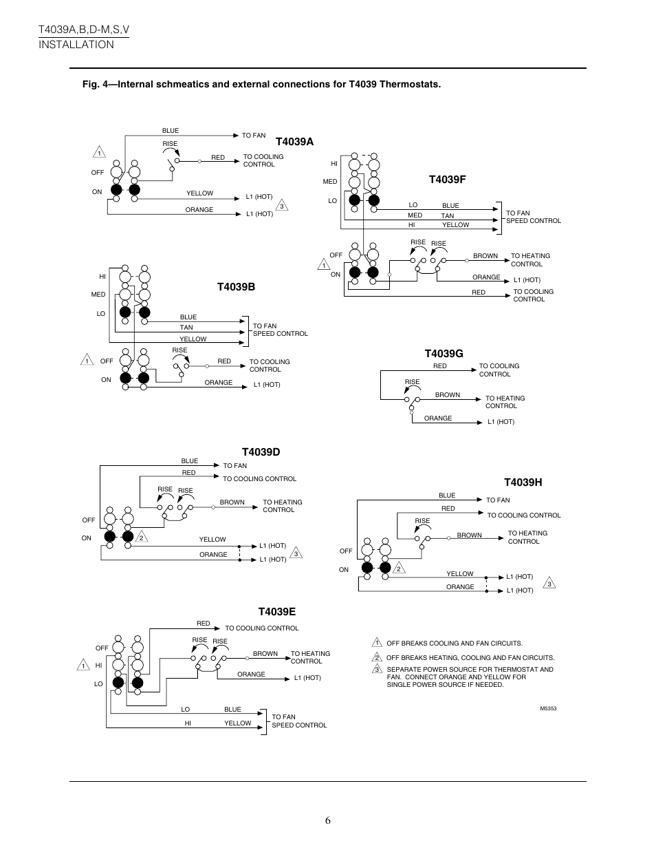 T4039g, T4039b, T4039h | T4039e, T4039d | Honeywell T4039A User Manual | Page 6 / 8