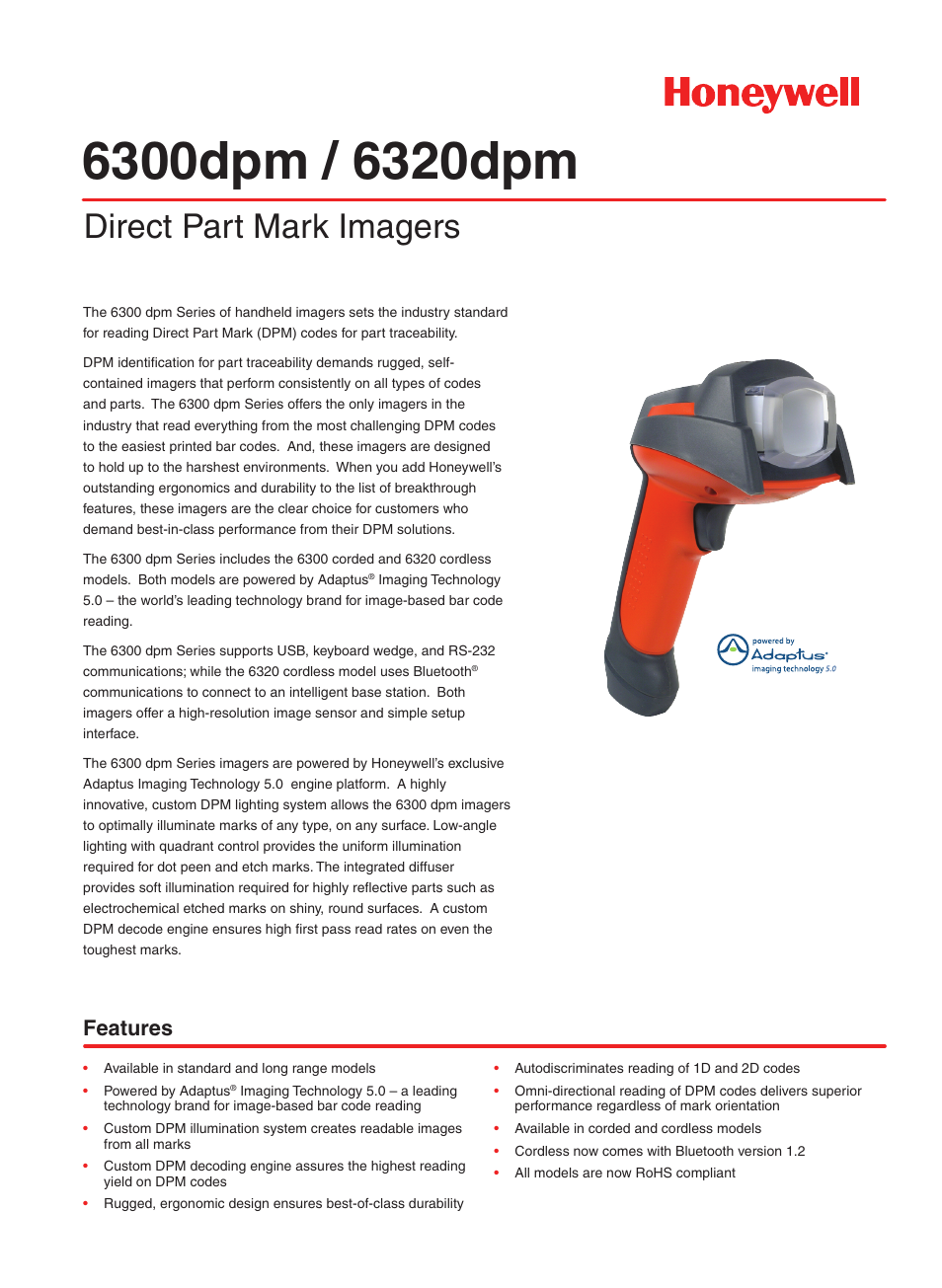 Honeywell 6320dpm User Manual | 2 pages