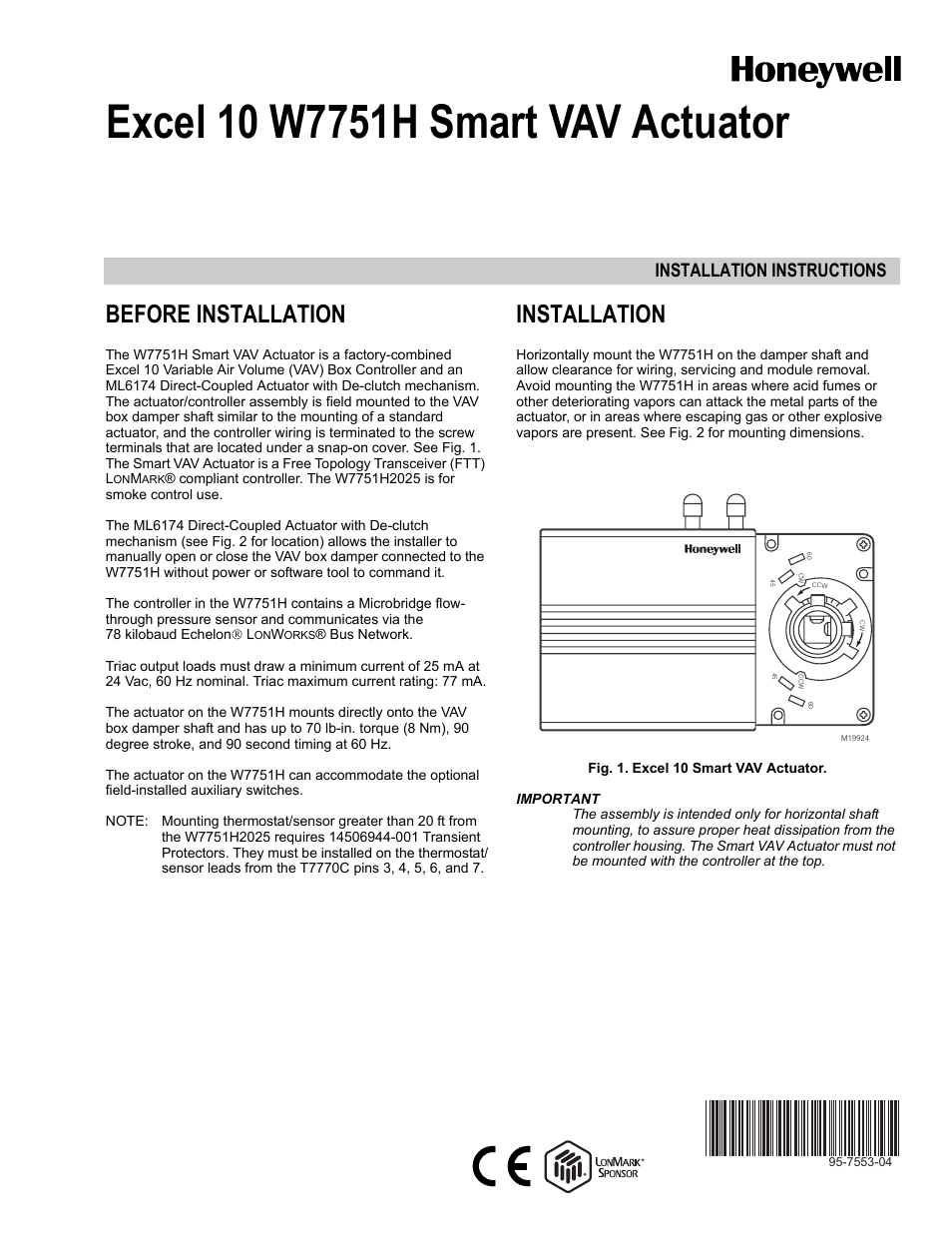 Honeywell EXCEL 10 W7751H User Manual | 12 pages