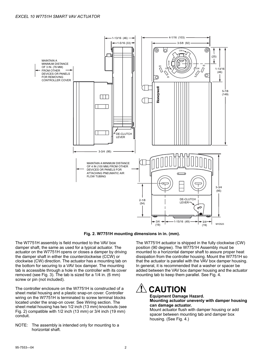 Caution | Honeywell EXCEL 10 W7751H User Manual | Page 2 / 12