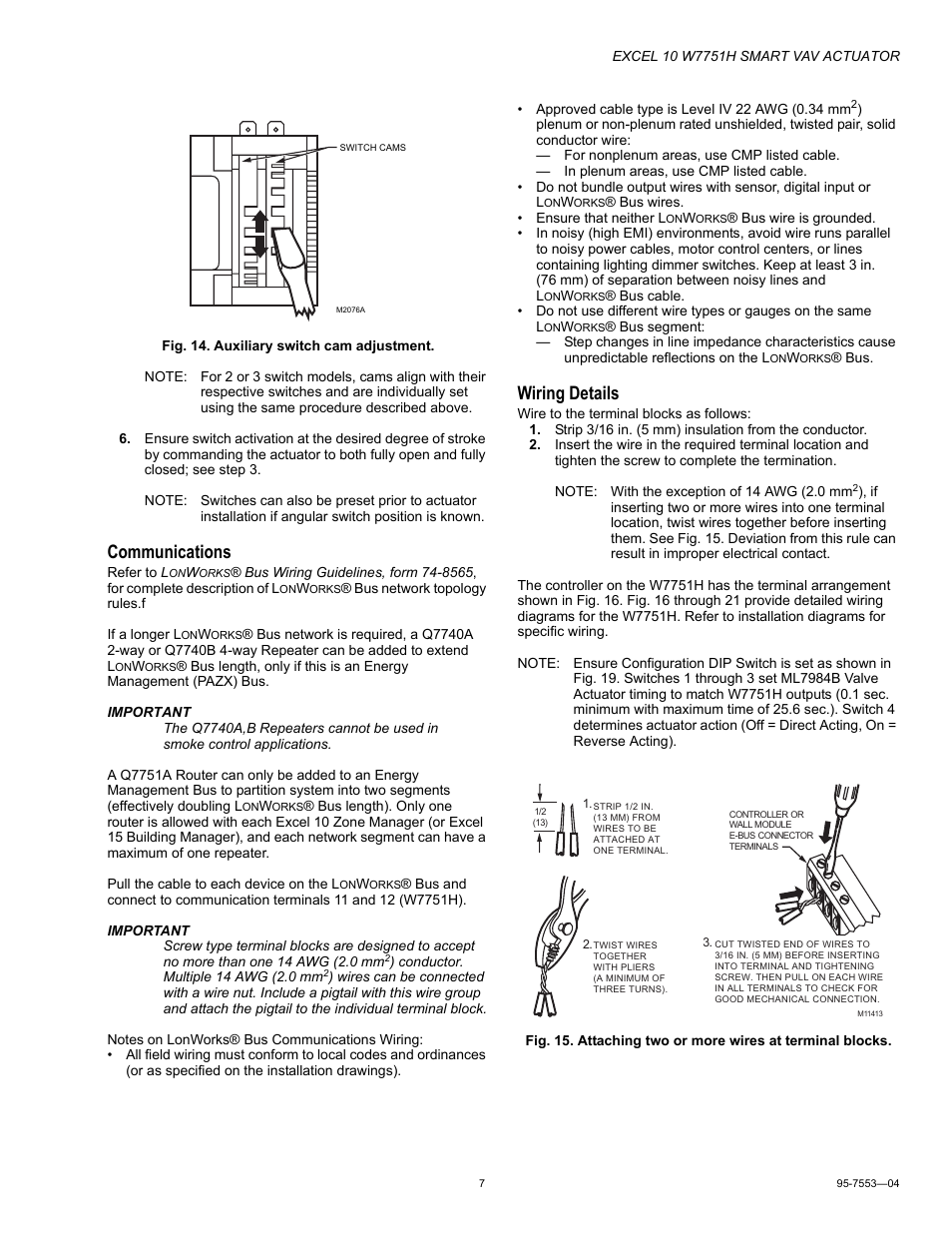 Communications, Wiring details | Honeywell EXCEL 10 W7751H User Manual | Page 7 / 12