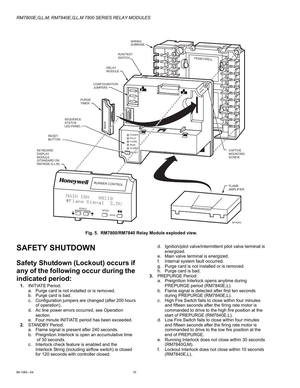 Safety shutdown | Honeywell RM7800G User Manual | Page 10 / 16