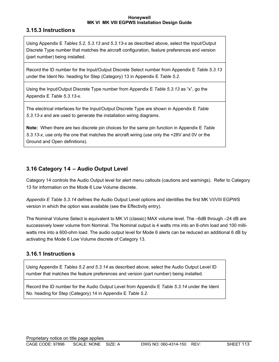 Instructions, Category 14 – audio output level | Honeywell MK VI User Manual | Page 113 / 326