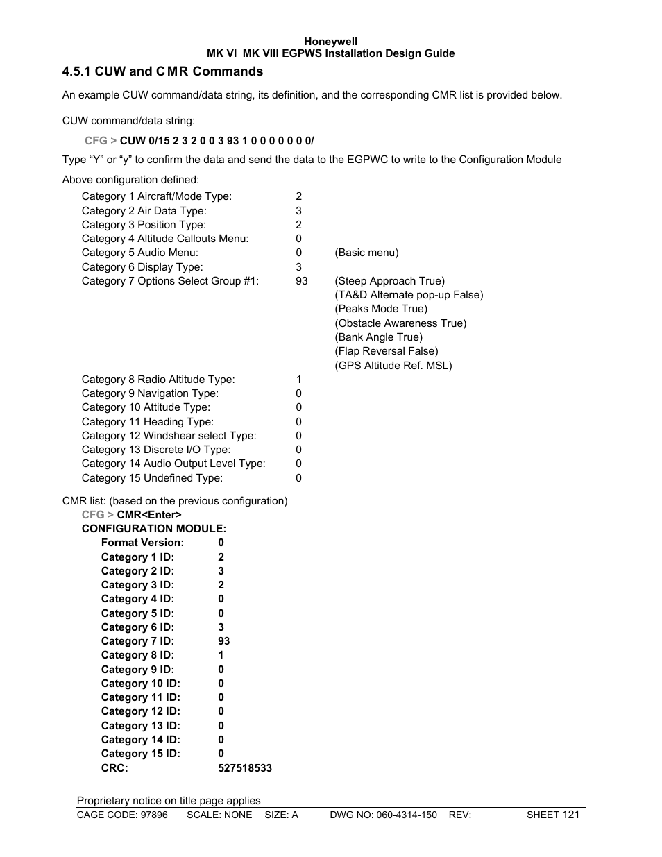 Cuw and cmr commands | Honeywell MK VI User Manual | Page 121 / 326