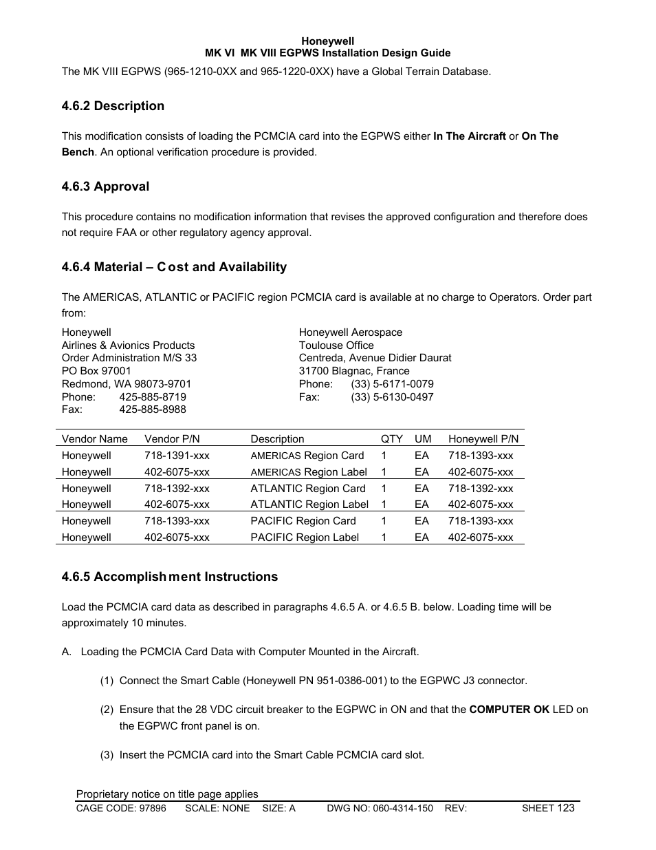 Description, Approval, Material – cost and availability | Accomplishment instructions | Honeywell MK VI User Manual | Page 123 / 326