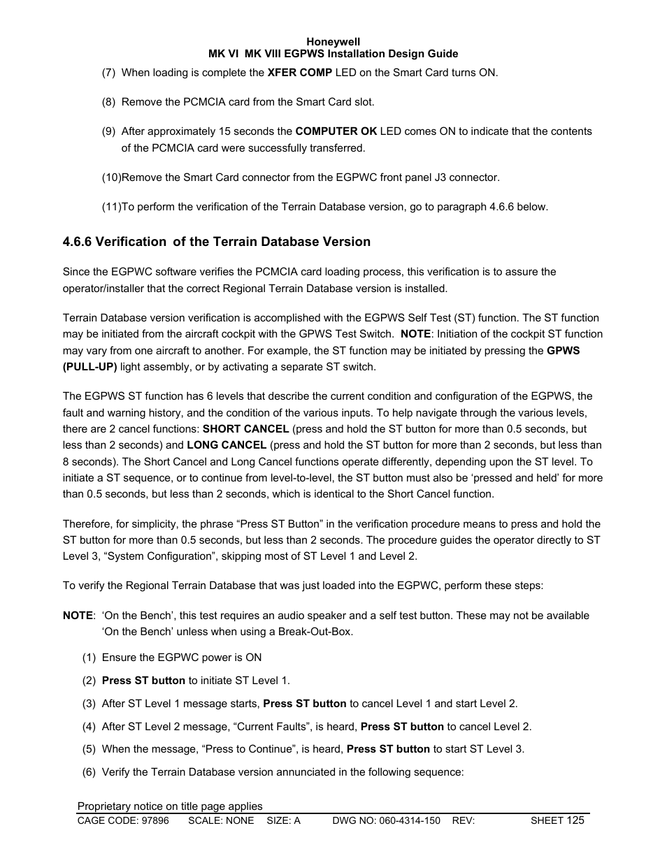 Verification of the terrain database version | Honeywell MK VI User Manual | Page 125 / 326