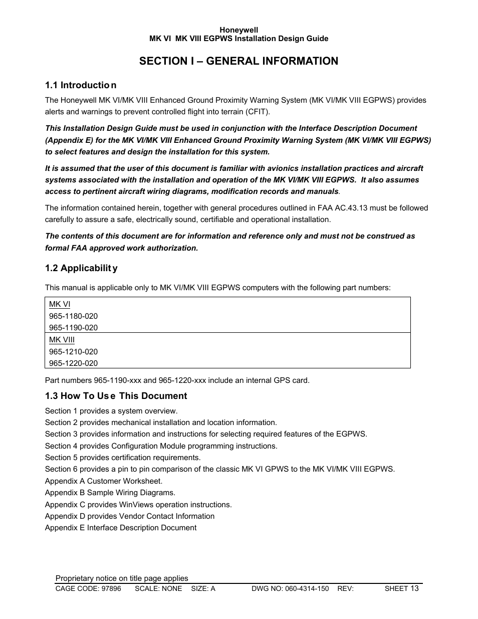 General information, Introduction, Applicability | How to use this document | Honeywell MK VI User Manual | Page 13 / 326
