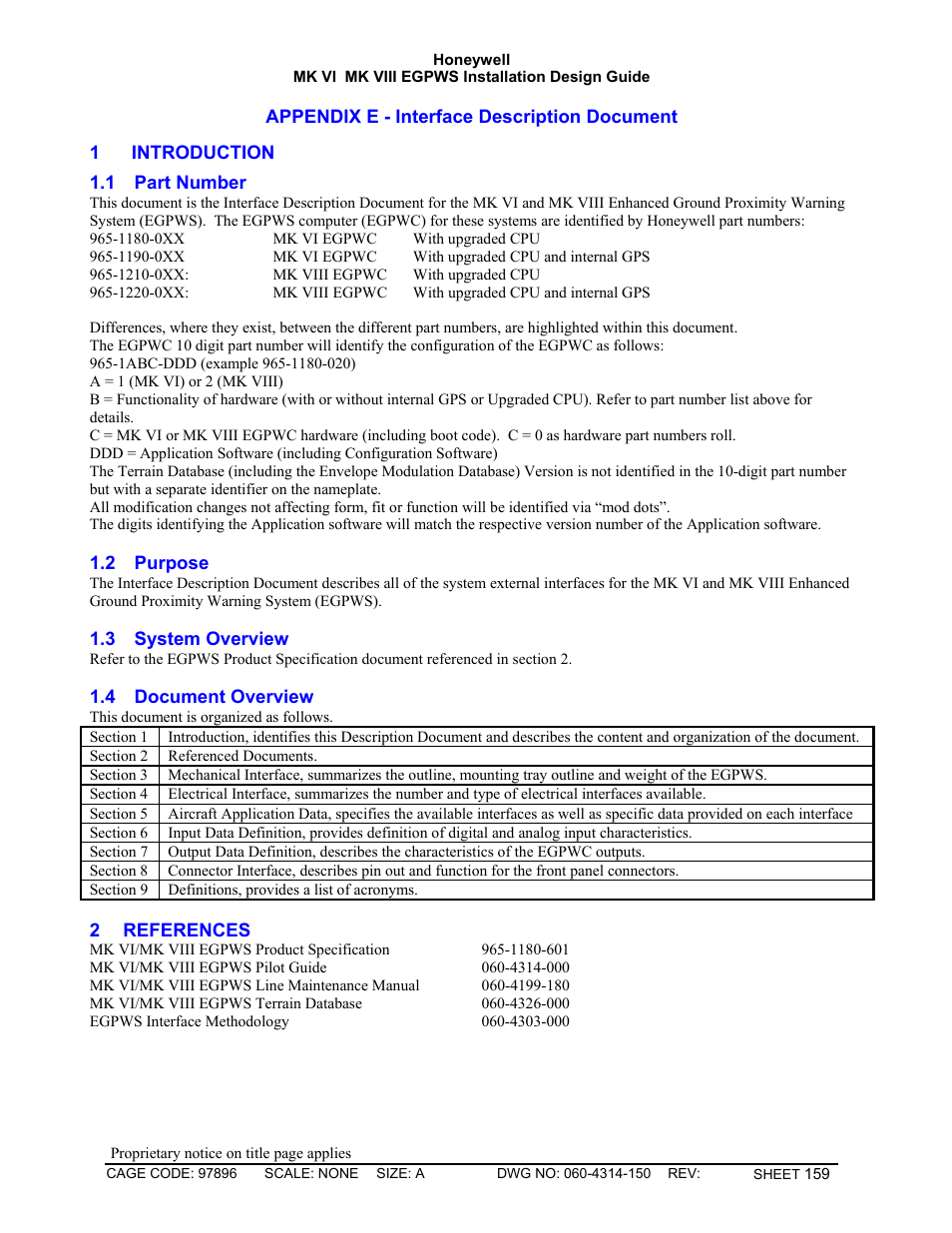 Interface description document, Introduction, Part number | Purpose, System overview, Document overview, References | Honeywell MK VI User Manual | Page 159 / 326