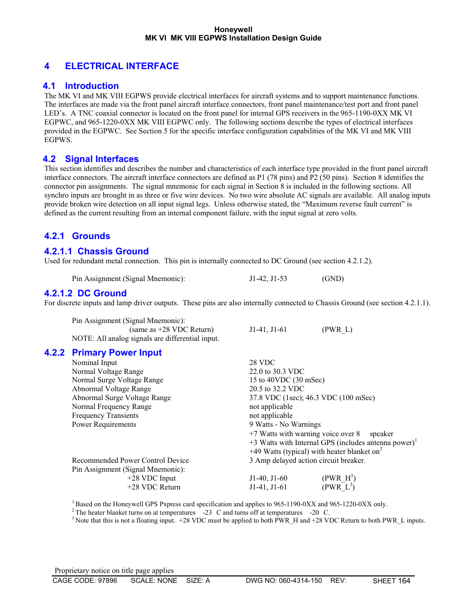 Electrical interface, Introduction, Signal interfaces | Grounds, Chassis ground, Dc ground, Primary power input | Honeywell MK VI User Manual | Page 164 / 326