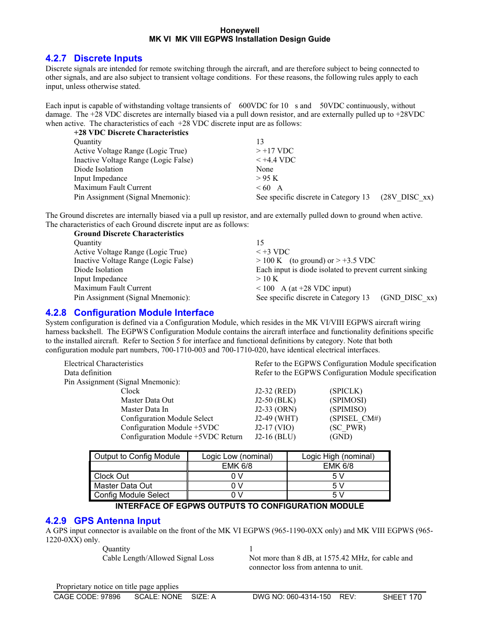 Discrete inputs, Configuration module interface, Gps antenna input | Honeywell MK VI User Manual | Page 170 / 326