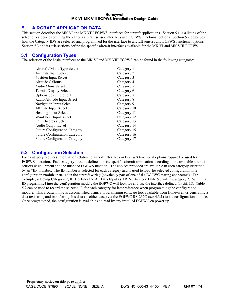 Aircraft application data, Configuration types, Configuration selection | Honeywell MK VI User Manual | Page 174 / 326