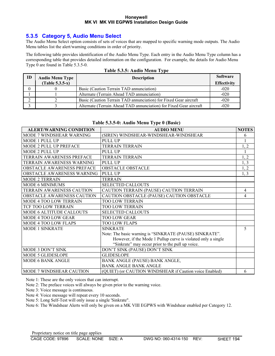 Category 5, audio menu select | Honeywell MK VI User Manual | Page 194 / 326