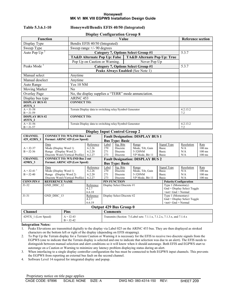 Display input control group 2, Output 429 bus group 0 | Honeywell MK VI User Manual | Page 209 / 326