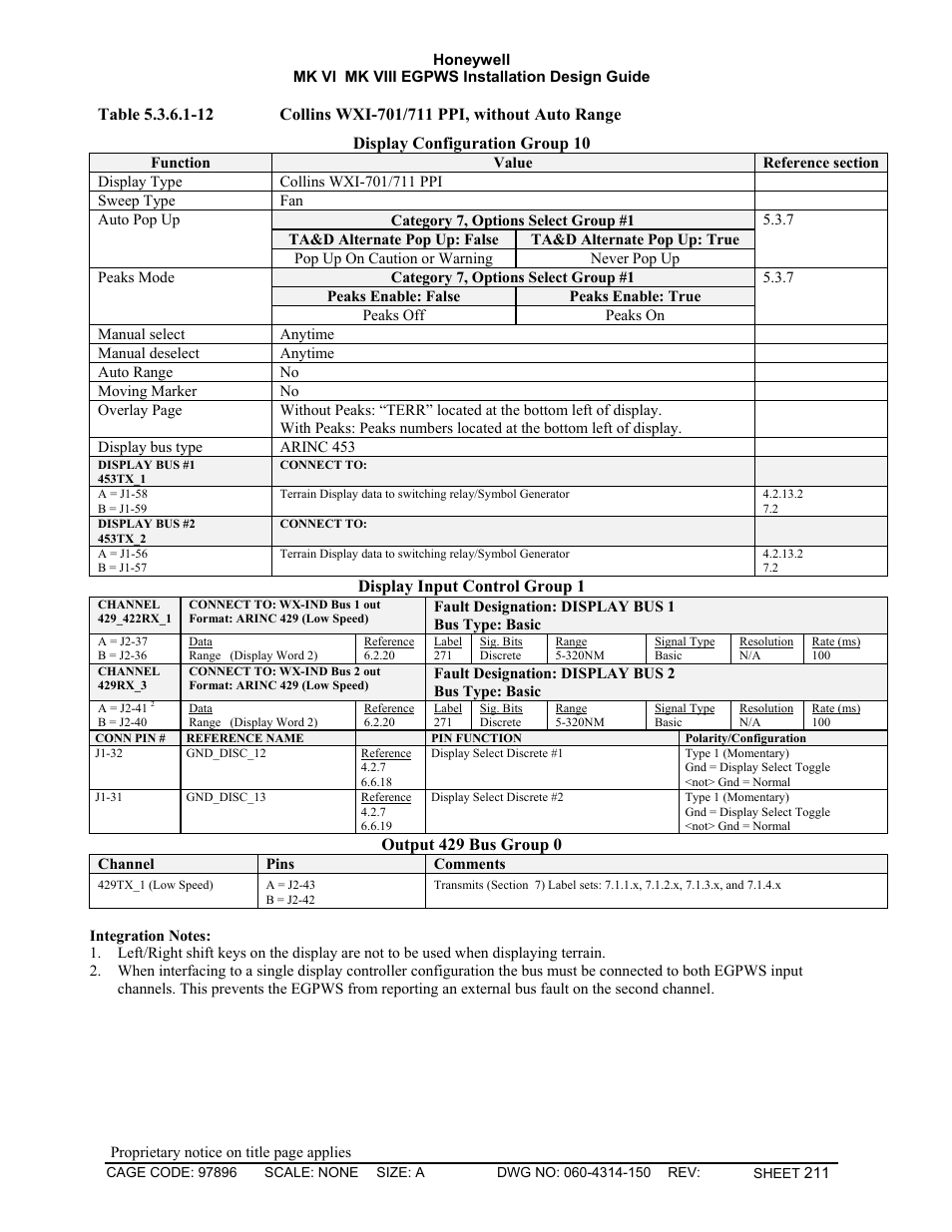 Display input control group 1, Output 429 bus group 0 | Honeywell MK VI User Manual | Page 211 / 326