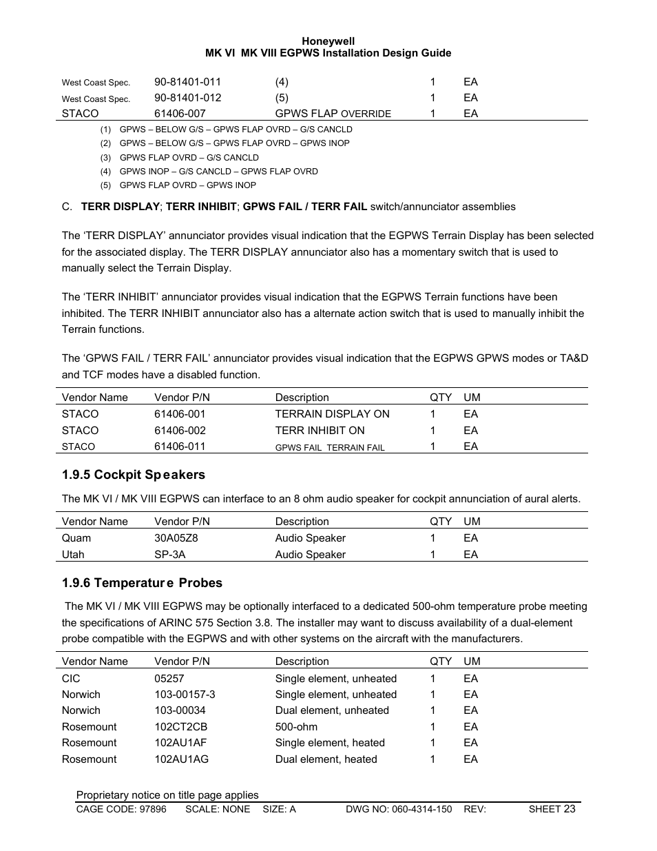 Cockpit speakers, Temperature probes | Honeywell MK VI User Manual | Page 23 / 326