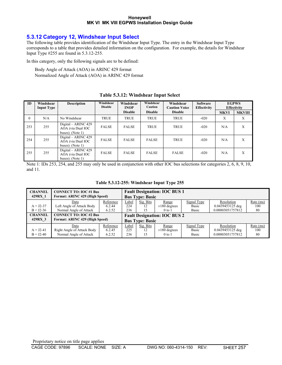 Category 12, windshear input select, 12 category 12, windshear input select, Table 5.3.12: windshear input select | Honeywell MK VI User Manual | Page 257 / 326