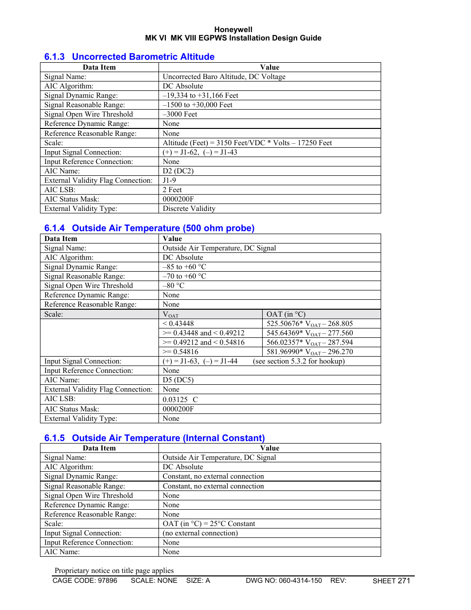 Uncorrected barometric altitude, Outside air temperature (500 ohm probe), Outside air temperature (internal constant) | Honeywell MK VI User Manual | Page 271 / 326