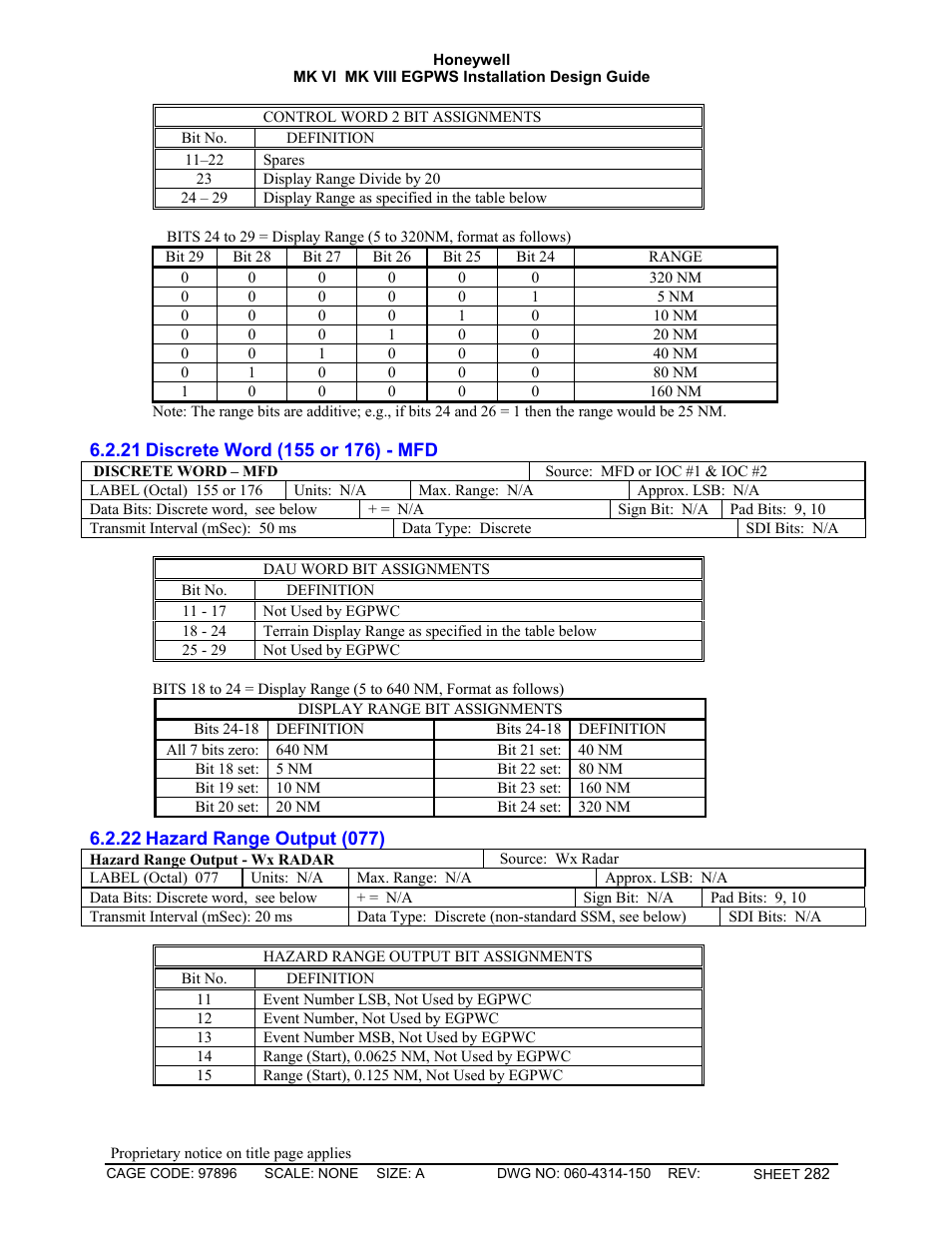 Discrete word (155 or 176) - mfd, Hazard range output (077) | Honeywell MK VI User Manual | Page 282 / 326