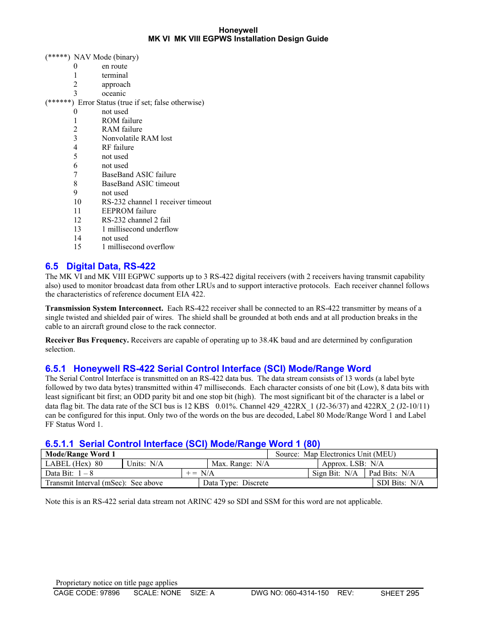 Digital data, rs-422 | Honeywell MK VI User Manual | Page 295 / 326