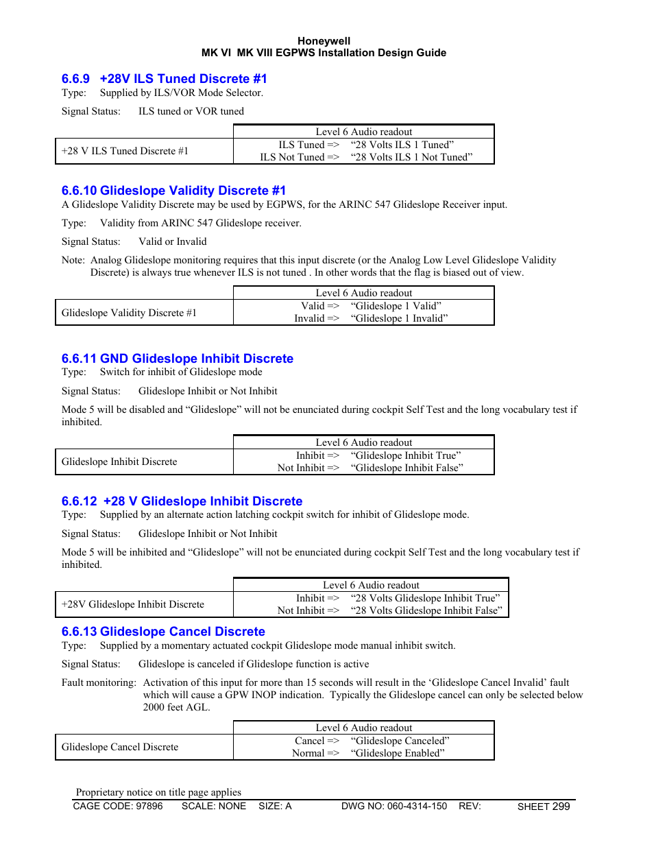 28v ils tuned discrete #1, Glideslope validity discrete #1, Gnd glideslope inhibit discrete | 28 v glideslope inhibit discrete, Glideslope cancel discrete | Honeywell MK VI User Manual | Page 299 / 326