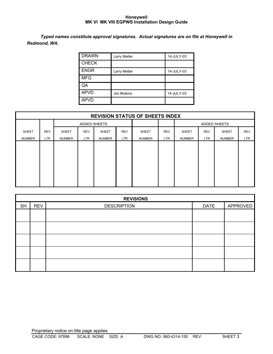 Revision status of sheets index | Honeywell MK VI User Manual | Page 3 / 326