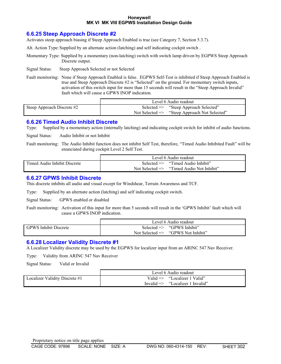 Steep approach discrete #2, Timed audio inhibit discrete, Gpws inhibit discrete | Localizer validity discrete #1 | Honeywell MK VI User Manual | Page 302 / 326