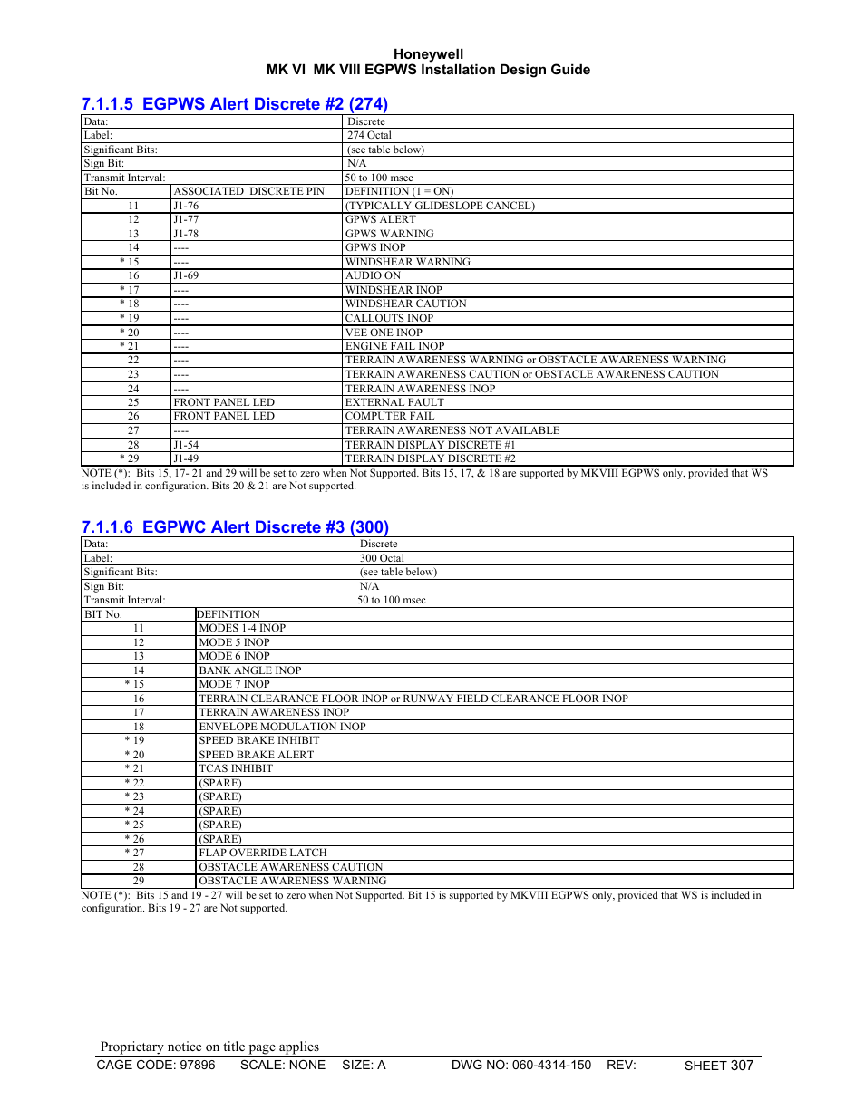 Egpws alert discrete #2 (274), Egpwc alert discrete #3 (300) | Honeywell MK VI User Manual | Page 307 / 326