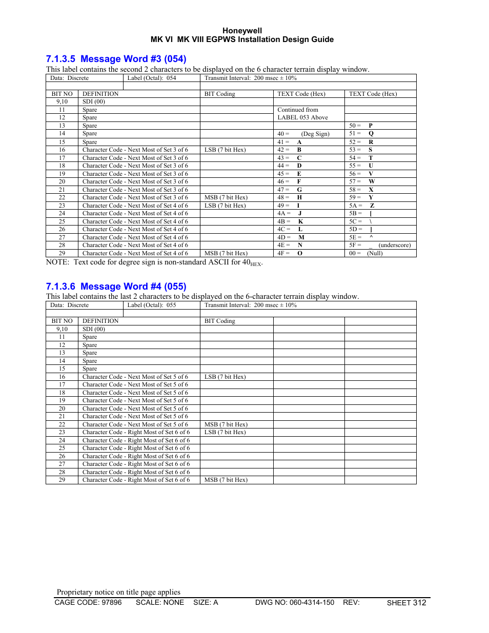 Message word #3 (054), Message word #4 (055) | Honeywell MK VI User Manual | Page 312 / 326