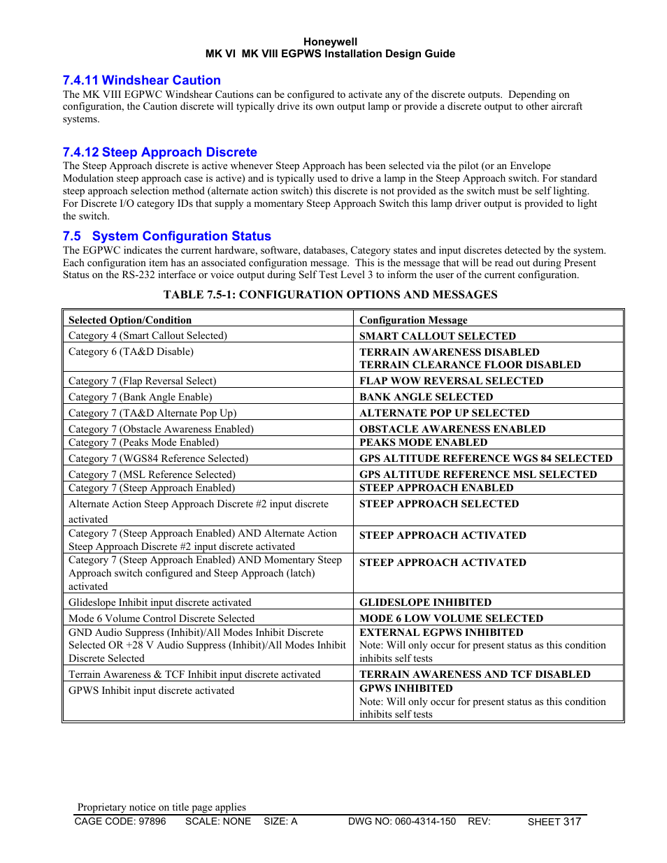 Windshear caution, Steep approach discrete, System configuration status | Honeywell MK VI User Manual | Page 317 / 326