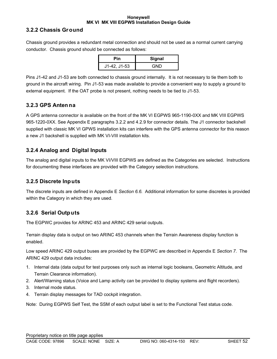 Chassis ground, Gps antenna, Analog and digital inputs | Discrete inputs, Serial outputs | Honeywell MK VI User Manual | Page 52 / 326