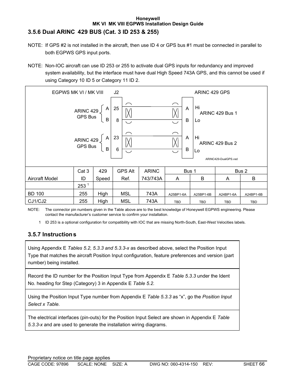 Dual arinc 429 bus (cat. 3 id 253 & 255), Instructions, 7 instruction s | Honeywell MK VI User Manual | Page 66 / 326
