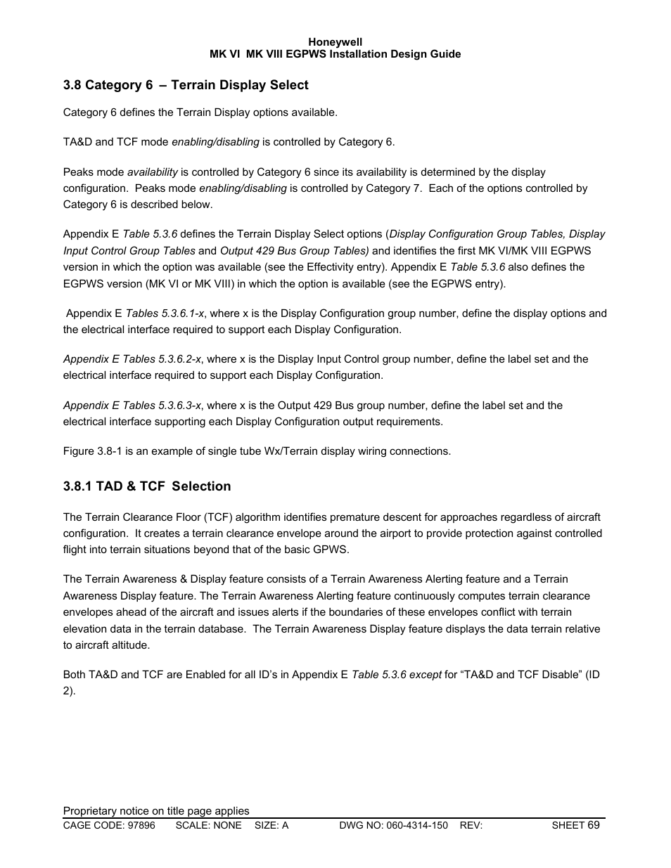 Category 6 – terrain display select, Tad & tcf selection | Honeywell MK VI User Manual | Page 69 / 326