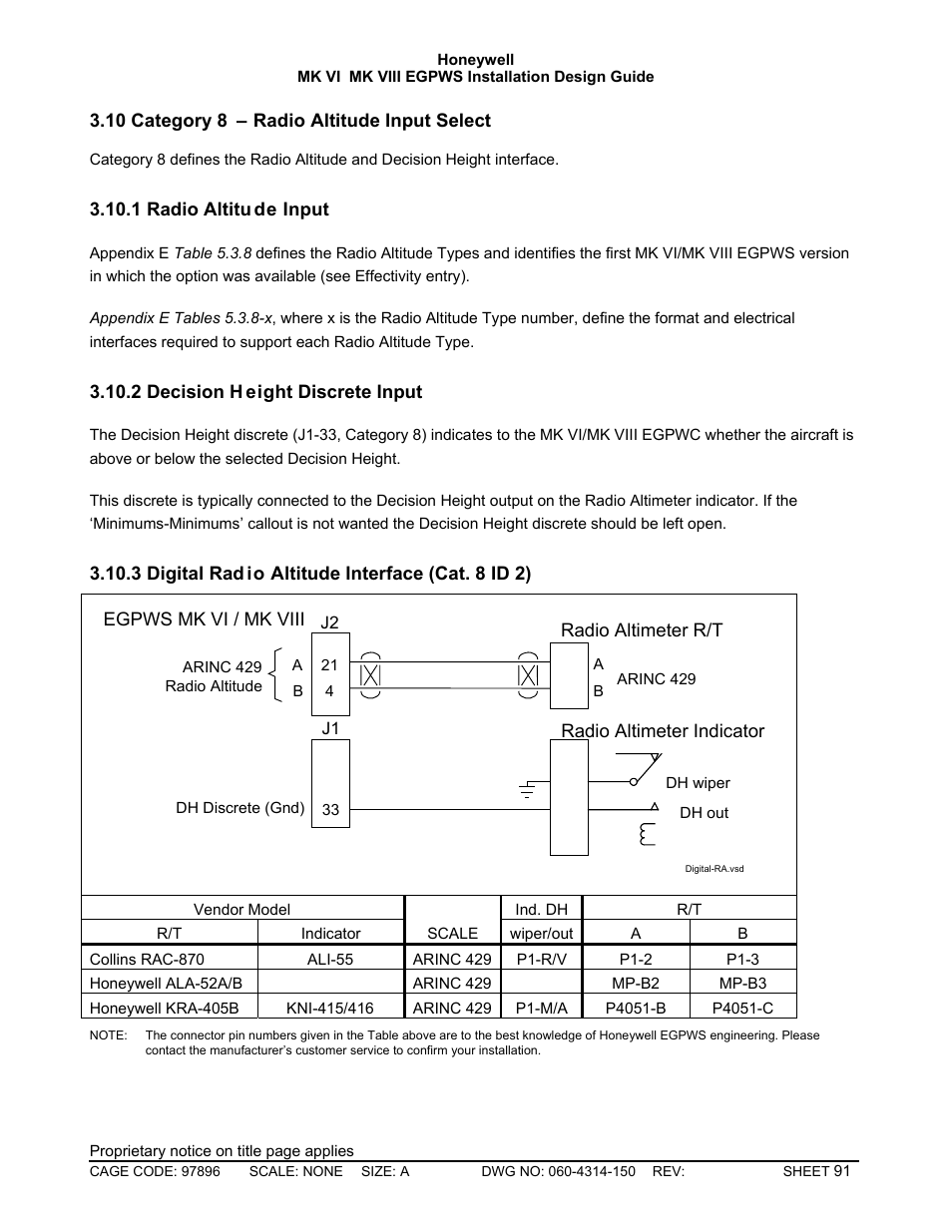 Category 8 – radio altitude input select, Radio altitude input, Decision height discrete input | Digital radio altitude interface (cat. 8 id 2) | Honeywell MK VI User Manual | Page 91 / 326