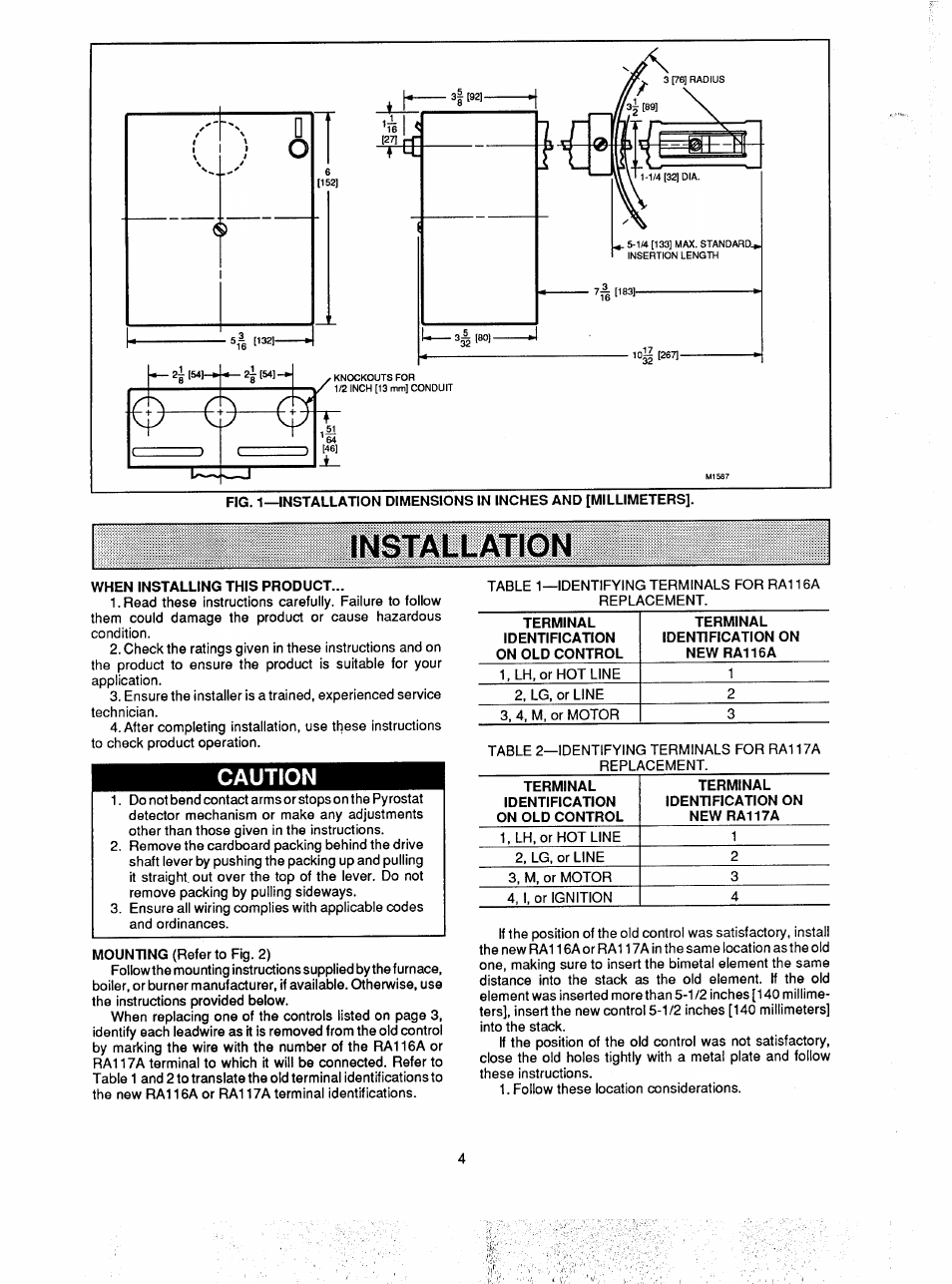 Caution | Honeywell RA117A User Manual | Page 4 / 10