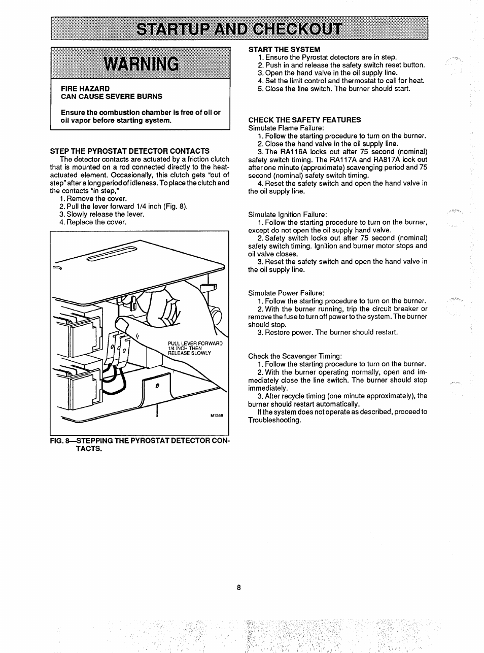 Startup and checkout, Warning | Honeywell RA117A User Manual | Page 8 / 10