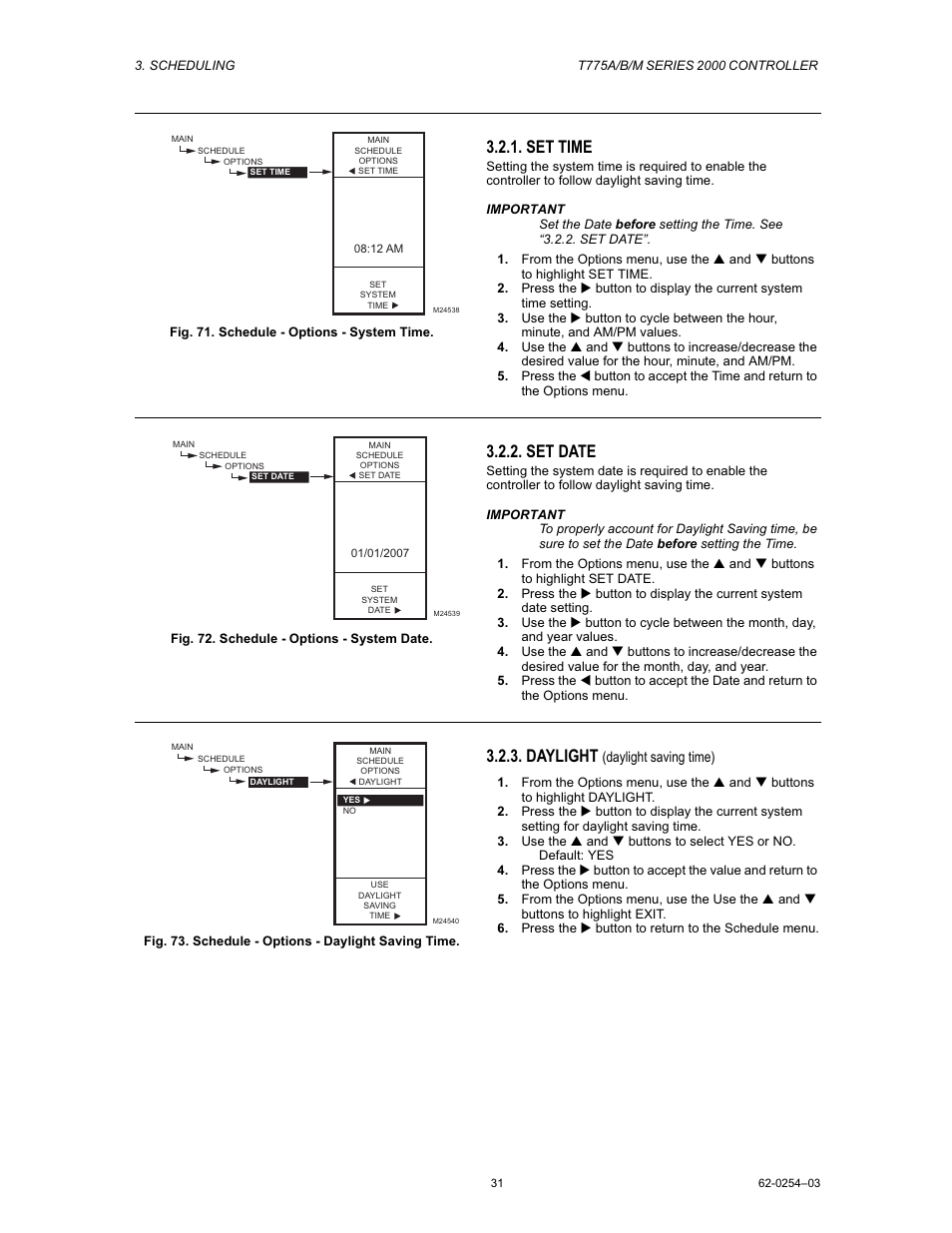 Set time, Set date, Daylight | Van Air Systems FP-4 Kit User Manual | Page 39 / 44