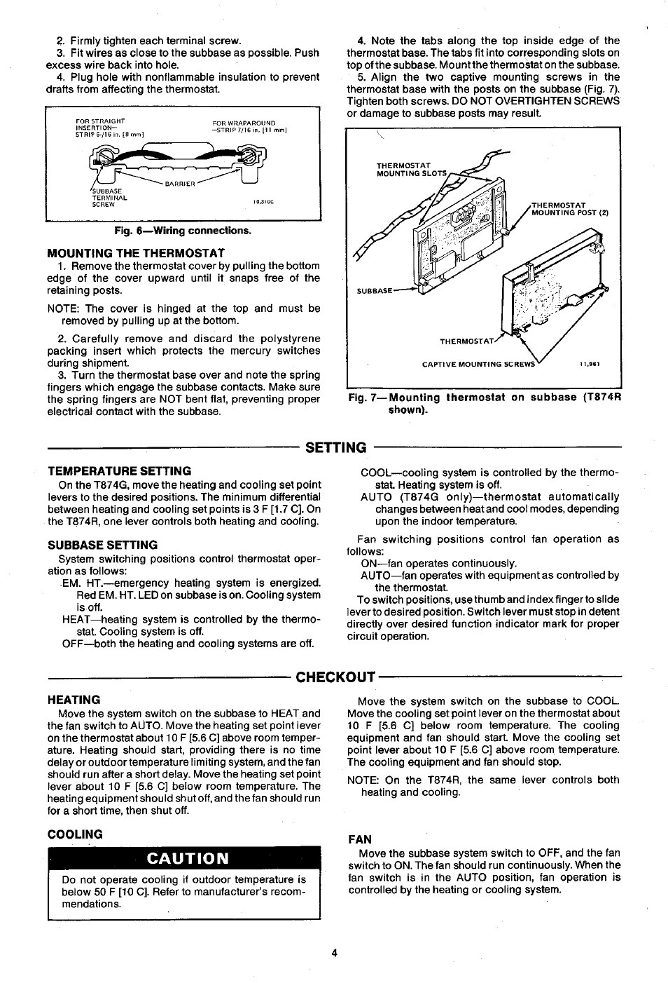 Setting, Checkout, Caution | Honeywell Y594G User Manual | Page 4 / 6