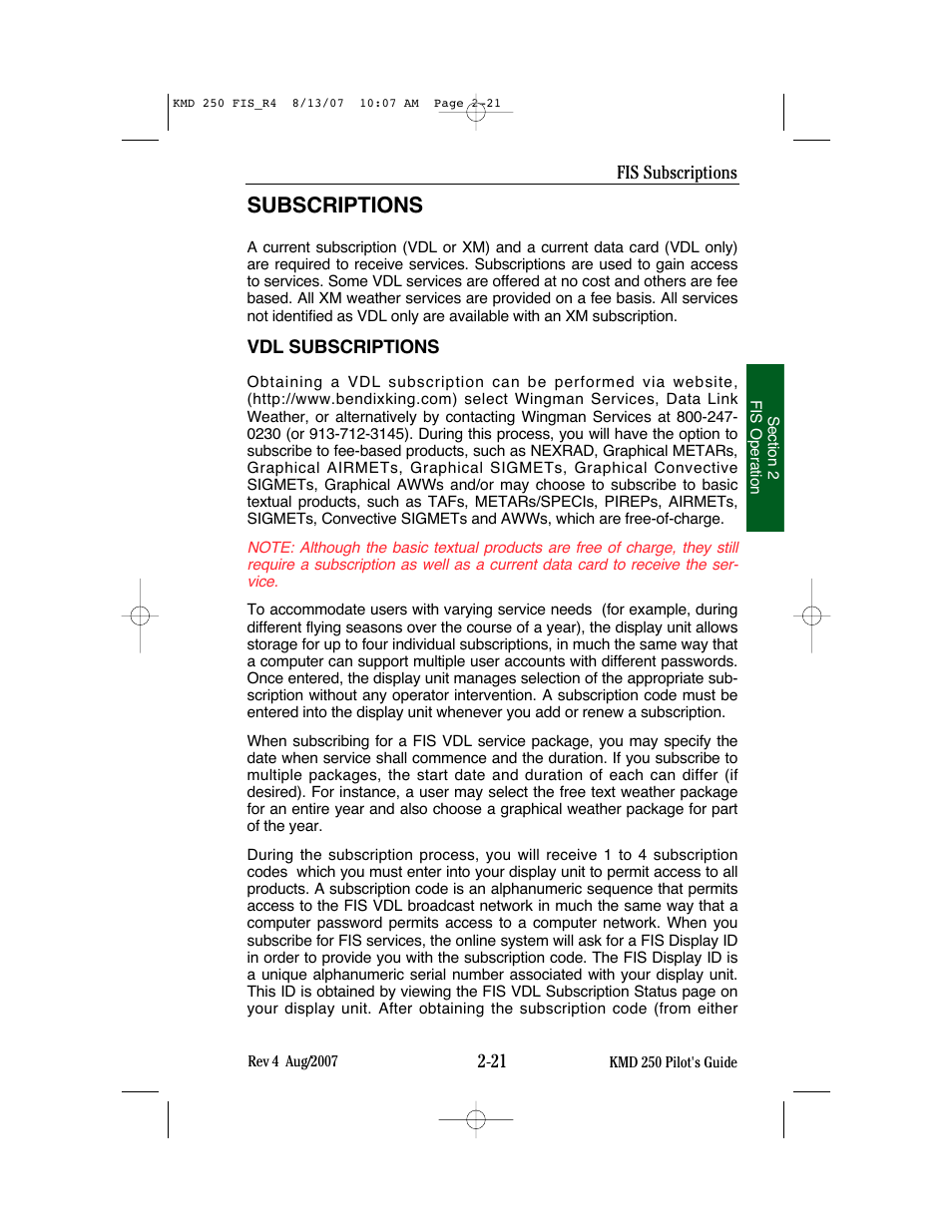 Subscriptions | BendixKing KMD 250 User Manual | Page 140 / 274