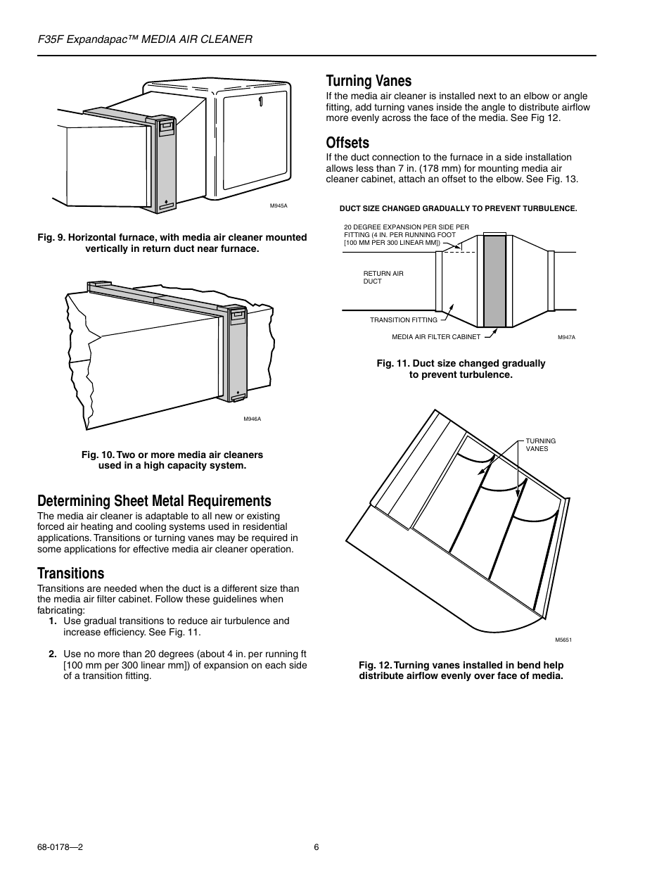 Determining sheet metal requirements, Transitions, Turning vanes | Offsets | Honeywell EXPANDAPAC F35F User Manual | Page 6 / 12