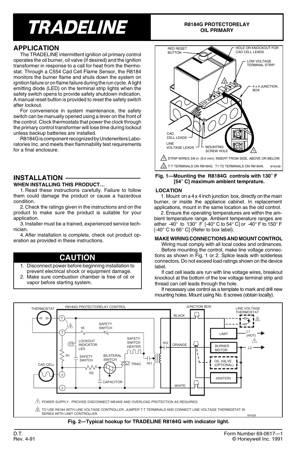 Honeywell PROTECTORELAY R8184G User Manual | 4 pages