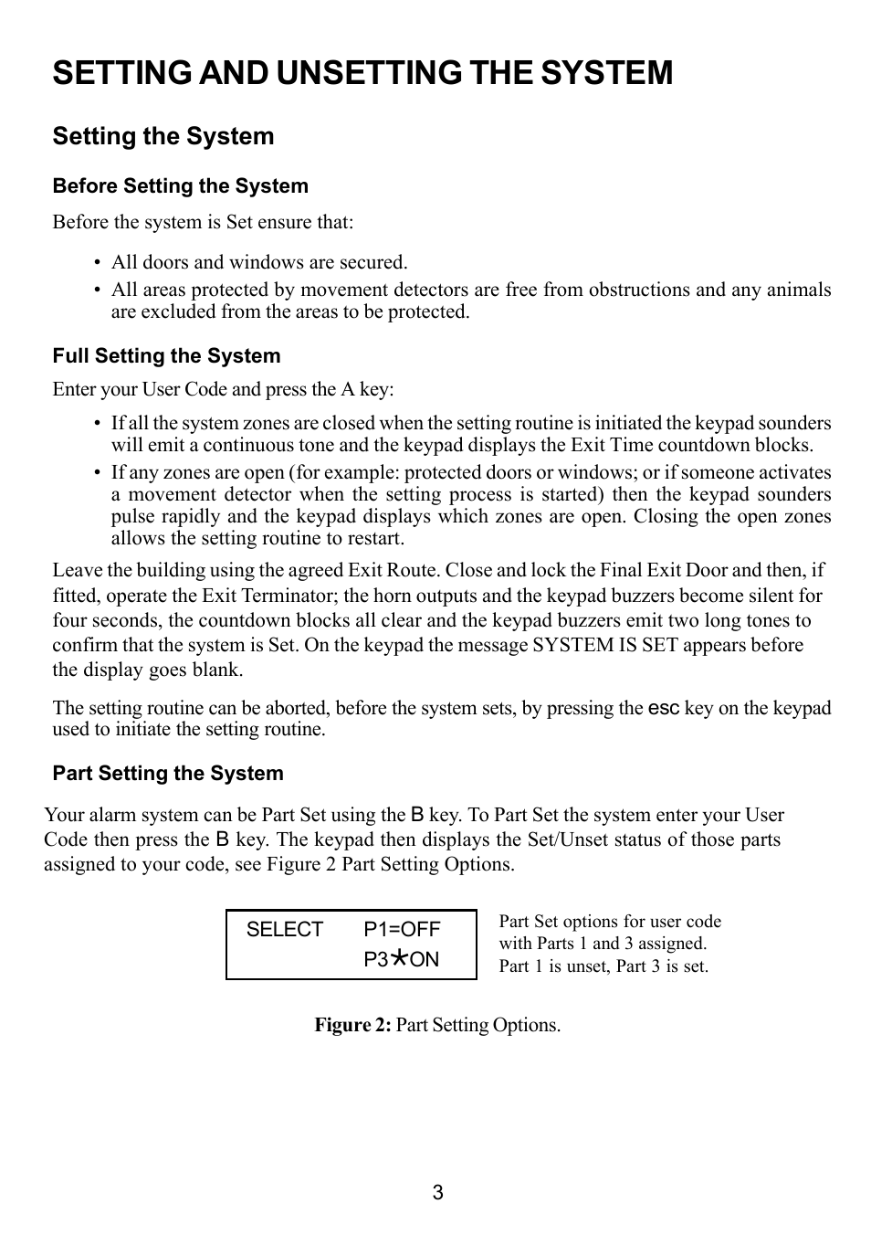 Setting and unsetting the system, Setting the system | Honeywell Galaxy 16 Plus User Manual | Page 13 / 30