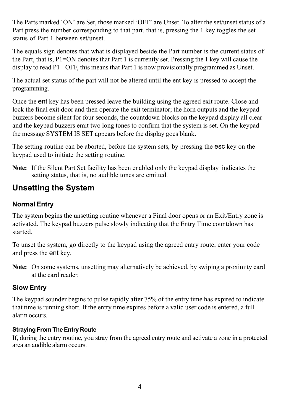 Unsetting the system | Honeywell Galaxy 16 Plus User Manual | Page 14 / 30